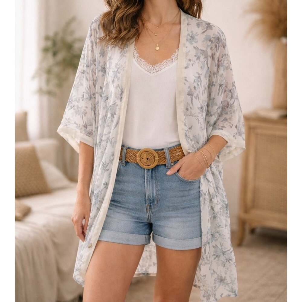 NEW BCBGeneration Sheer Floral Kimono Boho‎ Spring One Size Women's